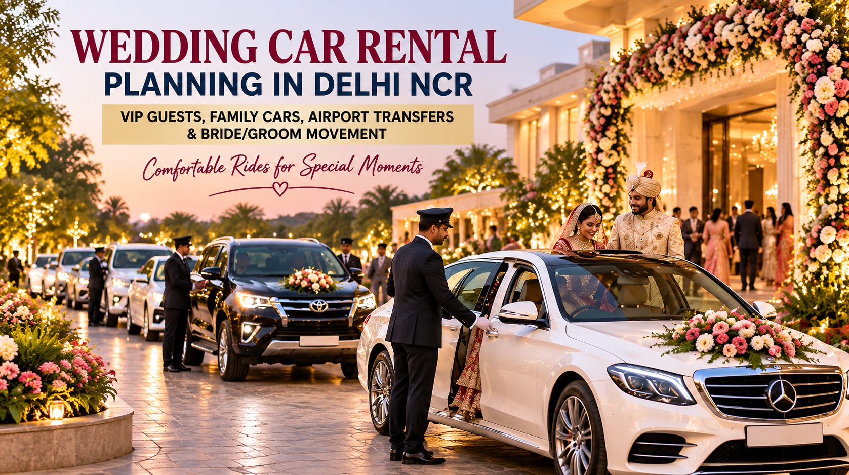 Wedding Car Rental Planning in Delhi NCR – VIP Guests, Family Cars, Airport Transfers & Bride/Groom Movement