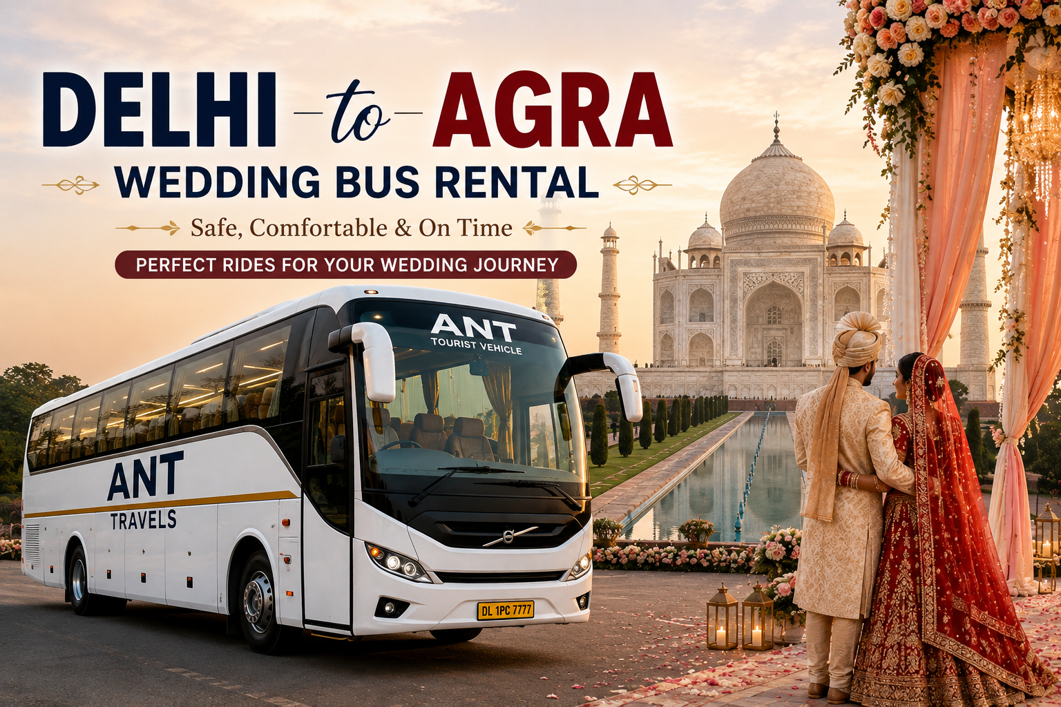 Delhi to Agra Wedding Bus Rental – Luxury Volvo Coach Hire