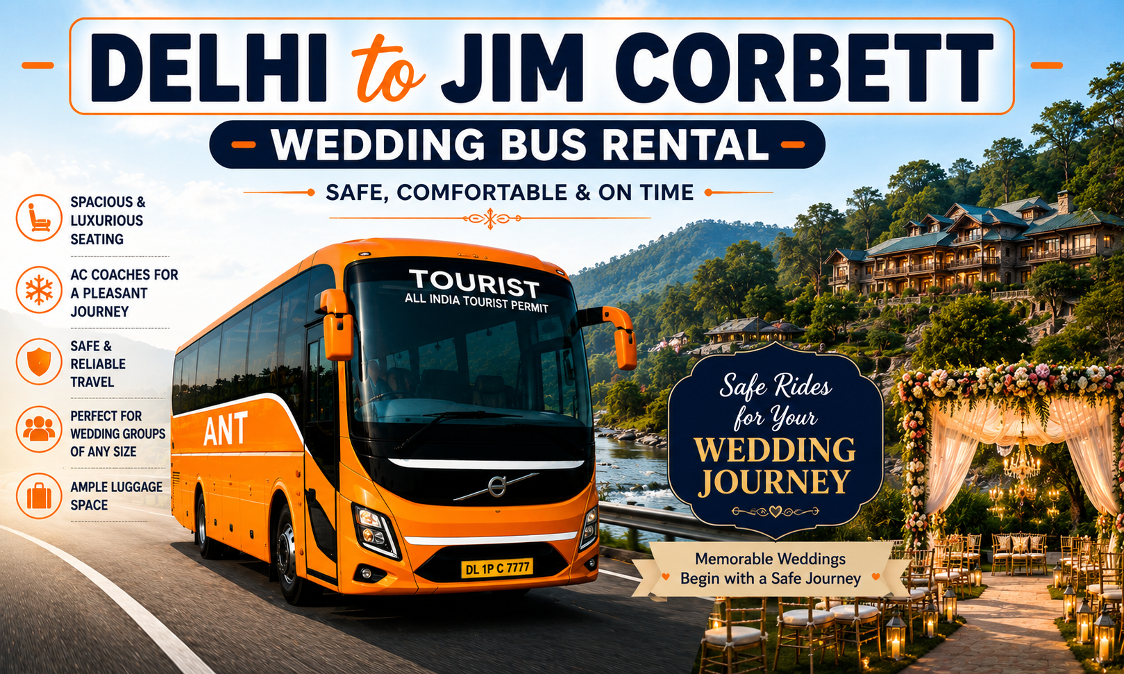 Delhi to Jim Corbett Wedding Bus Rental – Luxury Volvo Coach