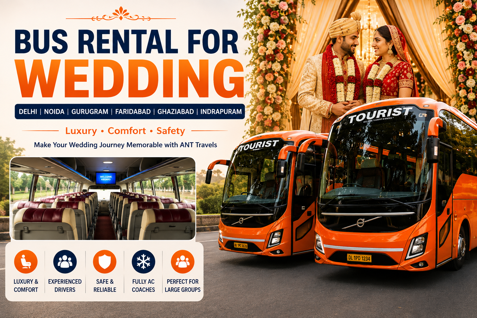 Wedding Bus Rental in Delhi NCR – Luxury Bus & Volvo Coach Hire